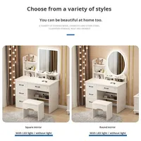 Coiffeuse intelligente avec miroir LED 3 couleurs, lumière blanc chaud, armoire de rangement à quatre tiroirs, petite table de maquillage, ensemble de meubles de maquillage