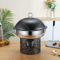 Offre Spéciale – Réchaud de Buffet Moderne pour Hôtel, 4,5 L, en Acier Inoxydable Doré, Chauffage à l'Alcool, Support Rond à Feuilles Noires