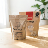 Sachet en papier kraft biodégradable, étanche et refermable, avec fenêtre et fermeture éclair, pochette alimentaire autoportante pour l'emballage de snacks