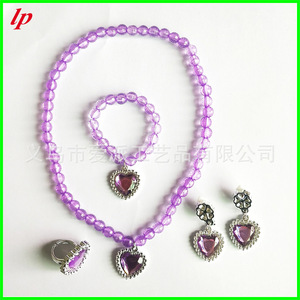 Kid's Jewelry <b>Set</b> Heart Shape Blue <b>Beads</b> Necklace Bracelet Ring Earrings Zinc Alloy Plastic Costume Accessory - Product Image 5