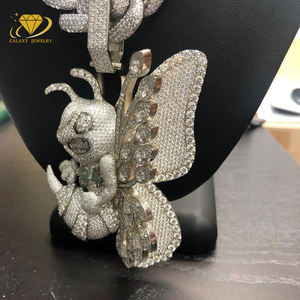 Liontin kustom perhiasan mewah kartun hewan 925 perak murni lebah es keluar liontin Vvs Moissanite liontin Hip Hop - Product Image 2