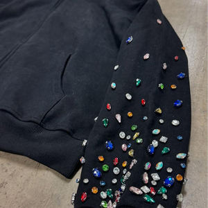 Özel siyah % 100% pamuk erkek Hoodie yüksek kalite Logo nakış boy Bling kafatası örümcek tasarım kış polar kapüşonlu ceket - Product Image 4