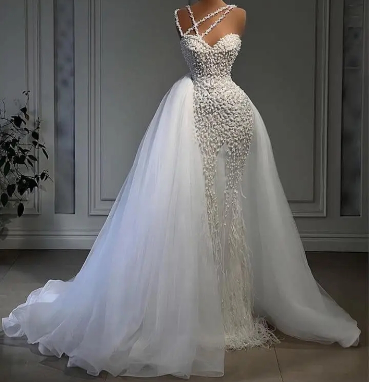 Abiti da sposa di lusso nuovo arrivo elegante sganciabile manica lunga abito da sposa pizzo abito da sposa