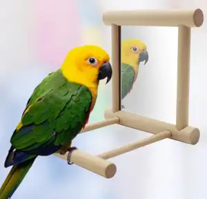 Offre Spéciale oiseaux de compagnie jouets perroquet Cage à oiseaux accessoires perroquets échelle d'escalade avec miroir jouet d'oiseau en bois