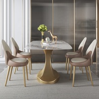 Table à manger en marbre simple pour la maison moderne, bar et hôtel, réglable avec pieds en métal et design de villa