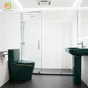 Ensemble de sanitaires en céramique de luxe, comprenant une toilette monobloc et un lavabo sur colonne, WC coloré - Product Image 3