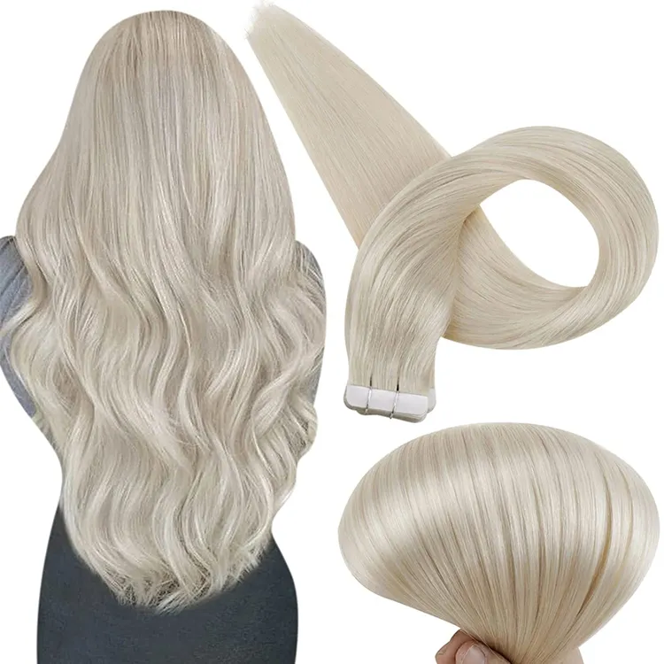 Full Shine Hair Large Stock Top Quality #1000 White Blonde Brazilian Tape In Human Hair Extensions
