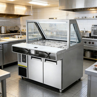 Réfrigérateur de bar à salades à deux portes et deux étagères, à froid ventilé, avec rangement sous comptoir, haute visibilité, pour cuisine professionnelle