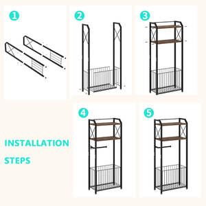 Portarotolo <span class=keywords><strong>da</strong></span> terra con mensole in legno e cesto grande per <span class=keywords><strong>bagno</strong></span>, lavanderia, appartamento - Product Image 3
