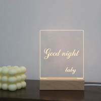 Support de présentation long en bois avec LED alimenté par USB pour lampe de chevet en résine acrylique 3D, plexiglas, lettres lumineuses