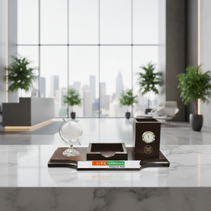 ที่จัดระเบียบโต๊ะทำงานผู้บริหารแบบไม้ พร้อมที่ใส่ปากกา นาฬิกา และลูกโลก ของตกแต่งโต๊ะสำนักงานสำหรับใช้ในองค์กร - Product Image 3