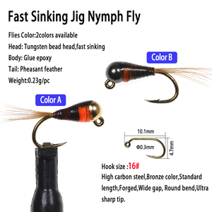 Tête de perle en tungstène Jig nymphe mouche queue de faisan coulant rapide barbelé humide <span class=keywords><strong>Euro</strong></span> nymphe mouche truite pêche leurres appâts - Product Image 2