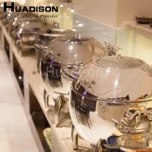 Huadison restaurant equipment elegante silver soup bollitore buffet warming pot scaldazuppa elettrico per catering buffet