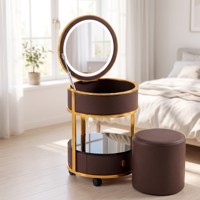 Coiffeuse moderne pour chambre d'hôtel/appartement, en acier inoxydable et pin, avec panneau mélaminé et miroir éclairé LED 3 couleurs