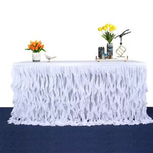 Falda de <span class=keywords><strong>mesa</strong></span> de tul <span class=keywords><strong>Hawaiano</strong></span> con volantes de Organza rectangular moderna en diseños de rodapiés de <span class=keywords><strong>mesa</strong></span> de tutú básico de pastel <span class=keywords><strong>para</strong></span> bodas - Product Image 4