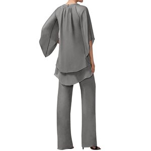 Tute asimmetriche da donna eleganti in Chiffon 2 pezzi set mezza manica girocollo completi da donna estivi - Product Image 3
