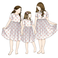 Motif de coeur personnalisé imprimé été populaire famille soeur jupe enfants filles ensoleillé une pièce robe pour enfants