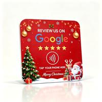 Support de table NFC en PVC spécial Noël avec code QR pour avis Google – Plaque « Tappez pour laisser un avis » pour restaurants, commerces de détail et décoration