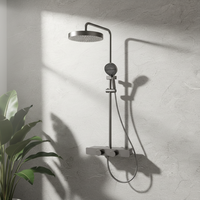 Ensemble de robinetterie de douche murale thermostatique en laiton poli avec finition chromée, design monocommande, cartouche céramique et glissière