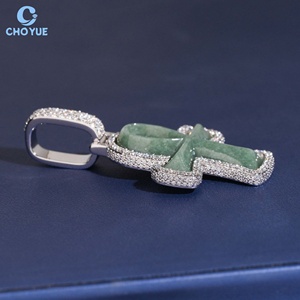 925 <b>Silver</b> Cross Pendant White Moissanite Rhodium Plated Jade Pendant Religious <b>Charm</b> GRA Certified Unisex Jewelry - Product Image 2