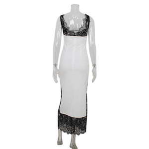<span class=keywords><strong>Robe</strong></span> longue élégante blanche sans manches avec <span class=keywords><strong>dentelle</strong></span> <span class=keywords><strong>noire</strong></span>, vêtements d'été pour femmes, robes d'été 2026 - Product Image 4