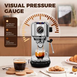 Cafetera Espresso Semiautomática, Bomba de Acero Inoxidable, Calentador de Tazas Programable, Espumador de Leche, 1450W - Product Image 6