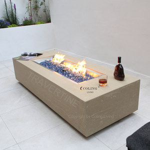 Mesa de Chimenea de <span class=keywords><strong>Gas</strong></span> para Exteriores Moderna con <span class=keywords><strong>Gas</strong></span> <span class=keywords><strong>Natural</strong></span>/<span class=keywords><strong>Propano</strong></span>, 65K BTUs, Independiente, con Protector de Viento de Vidrio y Hormigón GRC, Personalizable - Product Image 2
