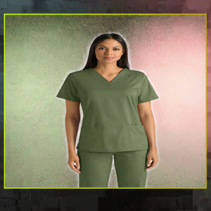 Unisex Olive Green V-Neck <b>Scrub</b> <b>Top</b> Two Front Pockets Hospital Uniforms 100% Cotton Dobby Fabric HORIZON SPORTS WEAR Needle - Product Image 3