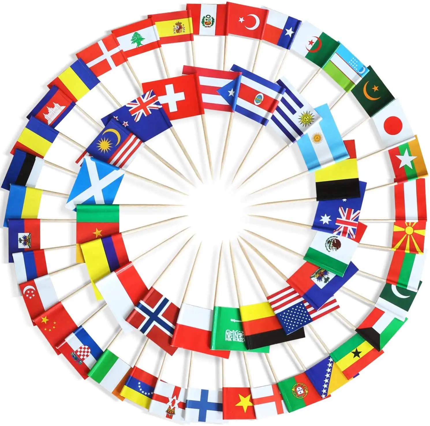Hochwertige billige Mini l Papier Holz benutzer definierte National Country World Food Zahnstocher Flagge