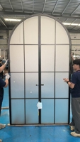 Porte d'entrée manuelle moderne à double battant en verre trempé, étanche, pour villa et extérieur commercial