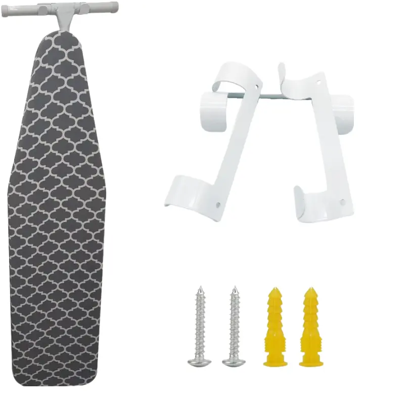 Cabide branco para prancha de passar roupa, suporte de parede para prancha de passar roupa, organizador de prateleira para lavanderia
