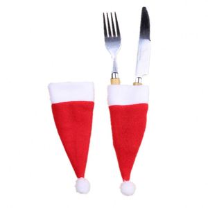 Décorations de Noël, mini chapeaux de Noël, housses pour bouteilles de vin de Noël, chapeaux en tissu polaire, housses pour couteaux et fourchettes - Product Image 5