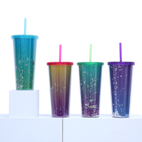 Nouvel entrepôt stocké 24oz gobelet en verre de sublimation droit dégradé de couleur avec couvercles et paille en plastique