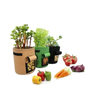 Большой 3 шт в комплекте, ящик для комнатных растений, 7 галлонов расти мешок с окном Войлок картофеля расти мешок с клапаном доступа и ручки