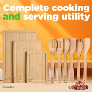 Wooden Cutting Board Set With Utensils 10 Piece <b>Kitchen</b> Tool Set For Cooking And Food Prep - Product Image 5