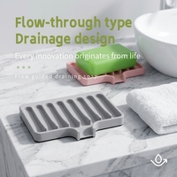 Support moderne en silicone antidérapant et auto-drainant pour savon et éponge de cuisine avec guide d'eau frontal pour évier de salle de bain