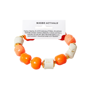 Fashion <b>Beaded</b> <b>Bracelet</b> 316L Stainless Steel PVD <b>Gold</b> Plating Sustainable Resistant Orange Beads Stretch Design - Product Image 2