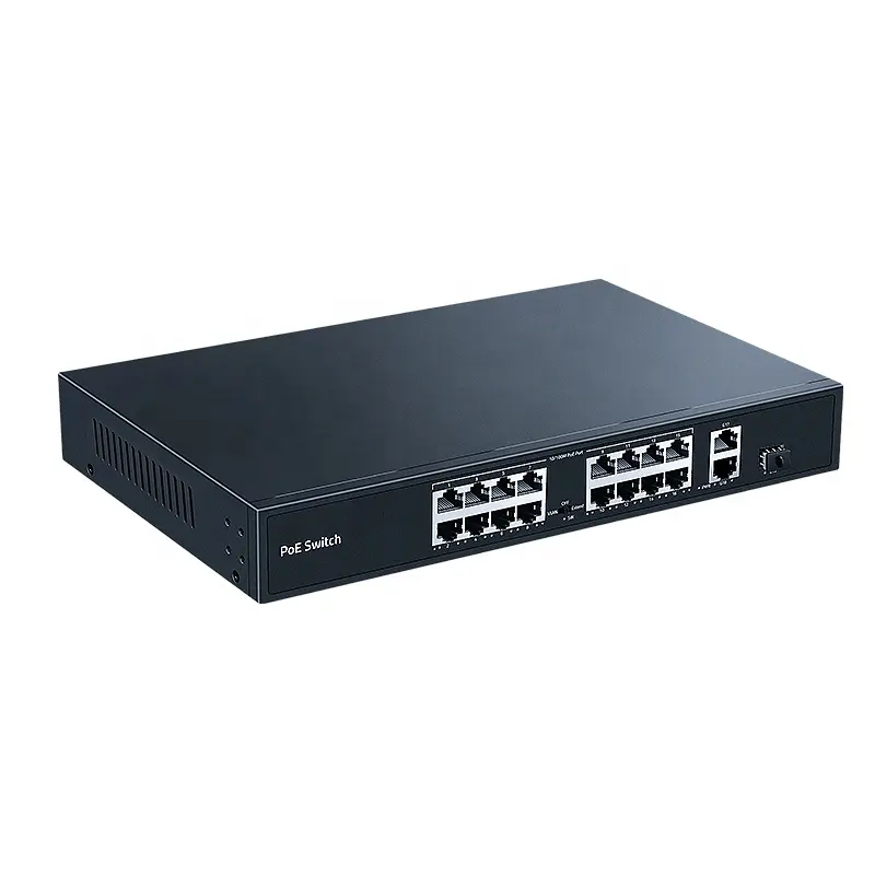 Conmutador POE de 16 puertos, 2 Gigabit Uplink 1000BASE-T RJ45 con conmutador de red con ranura SFP Gigabit 200W/300W Hub Internet Splitter