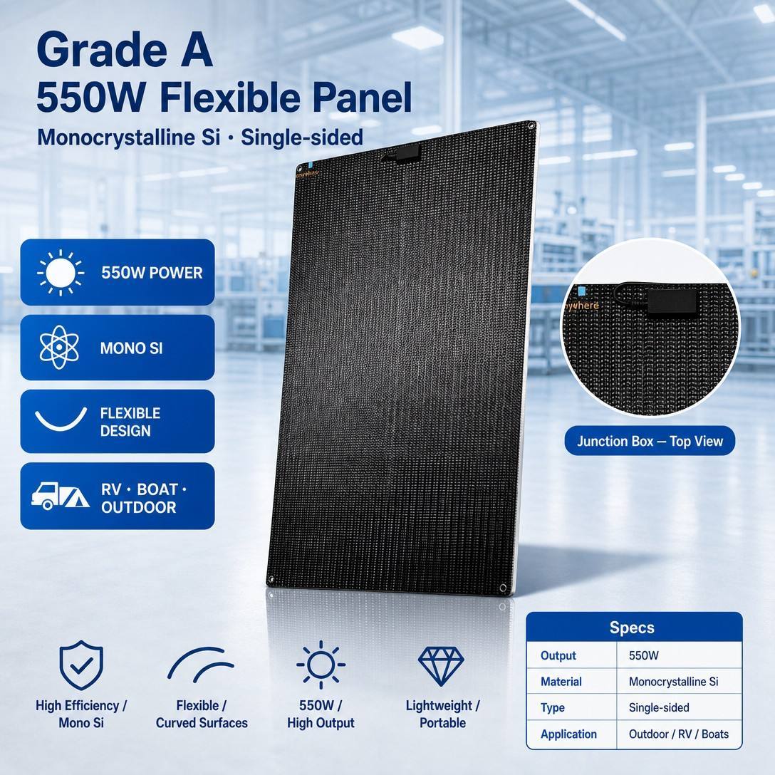 550W Single Sided Monocrystalline <strong>Flexible</strong> <strong>Solar</strong> <strong>Panel</strong> High Efficiency for Outdoor Camping <strong>Portable</strong> Power Wholesale
