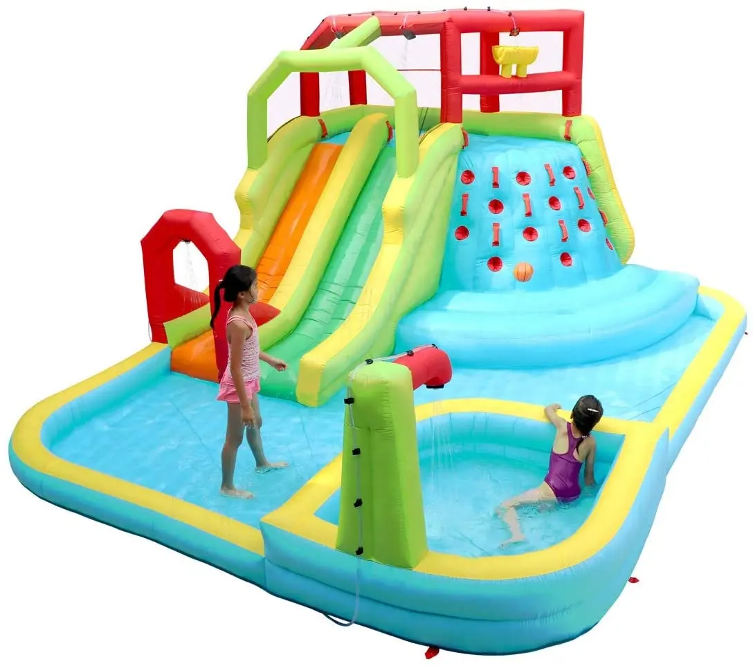 Durable and Safety Material Outdoor Play Pool Toys inflatable waterslides Park with Splash Pool Climb The Wall