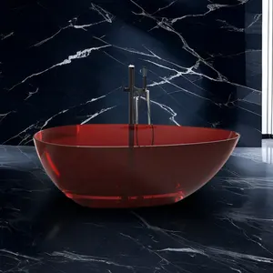 FSBY新趋势彩色树脂固体表面石材浴缸复合树脂半透明浴缸独立式浸泡浴缸