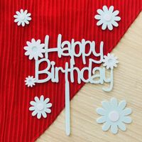 Ensemble de décoration de gâteau en acrylique marguerite or blanc avec mot «joyeux anniversaire» Nouveaux fournitures de décoration de gâteau de couleur rose noir en gros