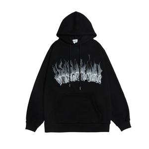 Hoodies Manufacture Men <b>Sweatshirts</b> High Street Style <b>Black</b> White Front Blue Flame Pattern Oversized Boy Hoodies - Product Image 1