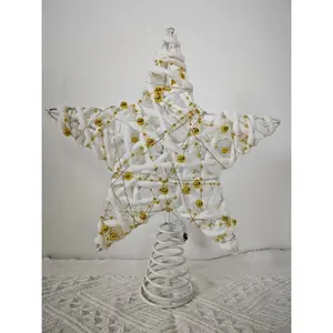ستار كريسمس عارض ضوئي مضئ ثلاثي الأبعاد قمة شجرة كريسماس معدنية ذهبية زينة زينة عيد الميلاد