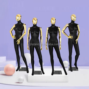 Maniquí de cuerpo completo femenino de fibra de vidrio negro mate a la moda brazo dorado Maniki modelo de pie ropa de mujer maniquíes de exhibición - Product Image 1