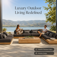 Modular Outdoor Sectional Sofa Set with Quick-Dry Fabric and Solid Teak Base and Plush Cushions for Hotel Resort Garden Patio