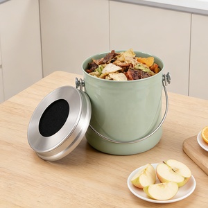 <b>Kitchen</b> Countertop Storage Bucket Minimalist Design Green Color Stainless Steel <b>Compost</b> <b>Bin</b> with Lid and Handle - Product Image 3