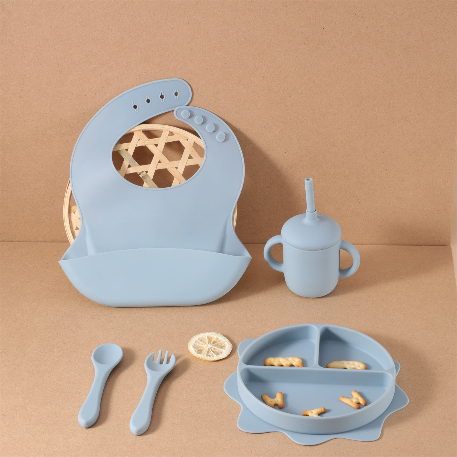 ชุดจานรูปพระอาทิตย์สีฟ้าน้ำทะเล