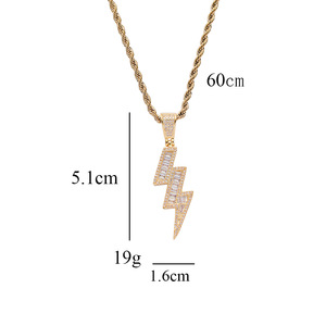 3-Row Iced Out Bolt Pendant, Men's Hip Hop CZ <b>Statement</b> <b>Necklace</b> for Clubbing & Streetwear - Product Image 3