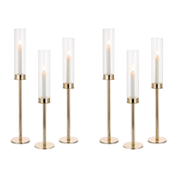 Décorations de mariage modernes, porte-bougies en or coniques avec cylindre en verre pour centre de table